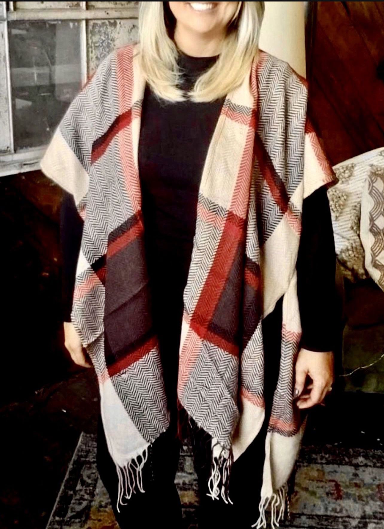 BRAND NEW WITH TAGS One Size Poncho From DO EVERYTHING IN LOVE “Plaid About It Kimono” Jane & Kate Boutique  - Last One, Sold Out!