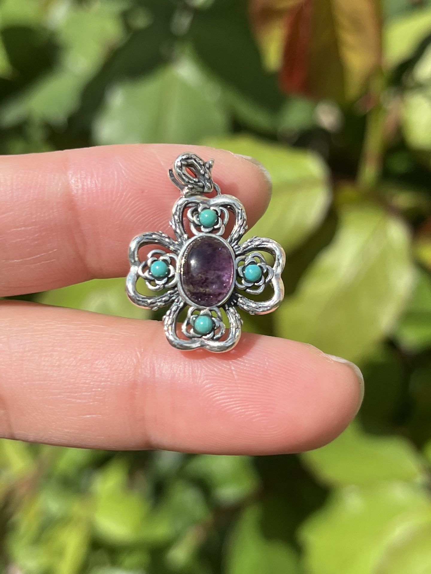 Sterling Silver Dainty Super Seven Turquoise Crystal Pendant