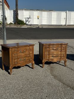 Pair of French Provincial Style Nightstands with Brass Hardware