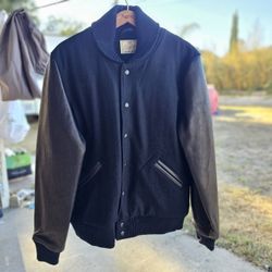 Dehen 1920 Black Varsity Jacket Leather/Wool Large Heritage Wear
