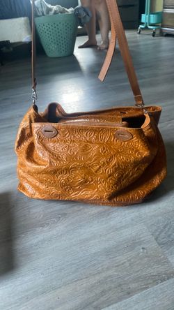 Tan Embossed Real Leather Crossbody Tote Bag made in Italy