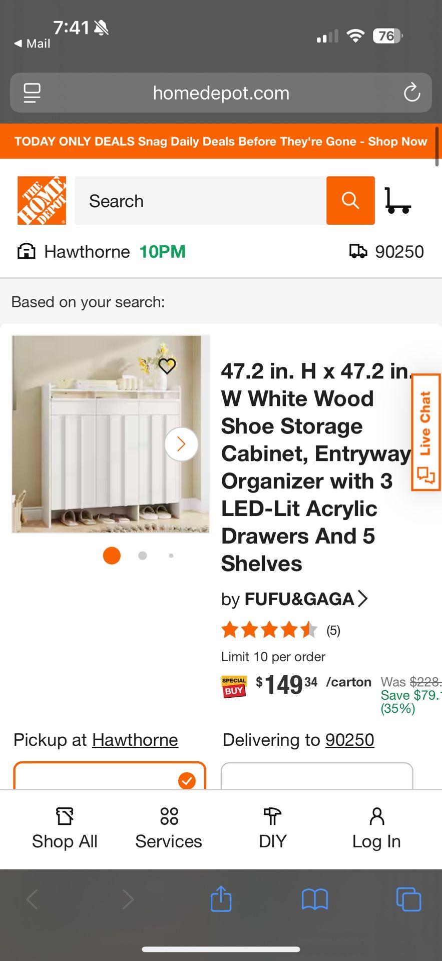 Free Brand new Shoe rack 47.2 in. H x 47.2 in. W White Wood Shoe Storage Cabinet, Entryway Organizer with 3 LED-Lit Acrylic Drawers And 5 Shelves