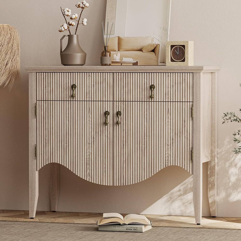 40" Retro Buffet&Sideboard with Storage, Accent Bar Cabinet for Living Room Furniture, Dining Room, Fluted Sideboard Credenza with Drawer, Coffee Bar