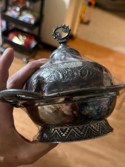 Vintage Ornate Silver Plated Covered Dish Bowl