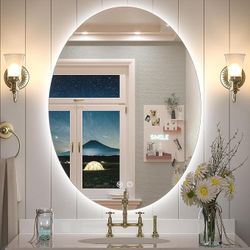 24 x 32 Inch LED Oval Mirror Backlit Bathroom Mirror Dimmable Lighted Vanity Mirror Anti-Fog Wall Mounted Makeup Mirror with Lights