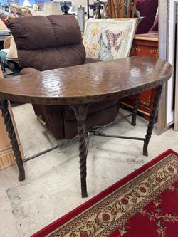 Hammered Copper Top Console Table with Twisted Iron Legs