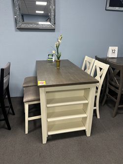 Counter Height Dining Table with Storage Shelves