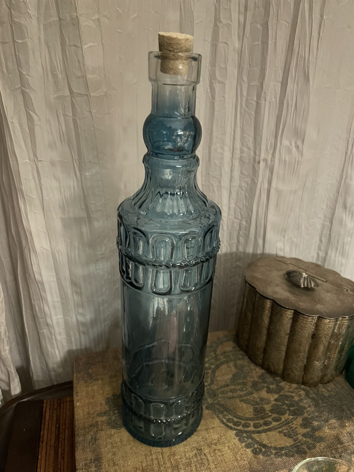 Beautiful Light Sea Blue Glass Bottle With Cork 🏝️🩵🐚