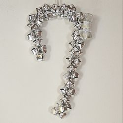 SMALL  SILVER SLEIGH BELL CANDY CANE DESIGN