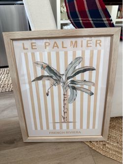 Le Palmier French Riviera Stripe Palm Tree Framed Photo Picture Wall Art Decor