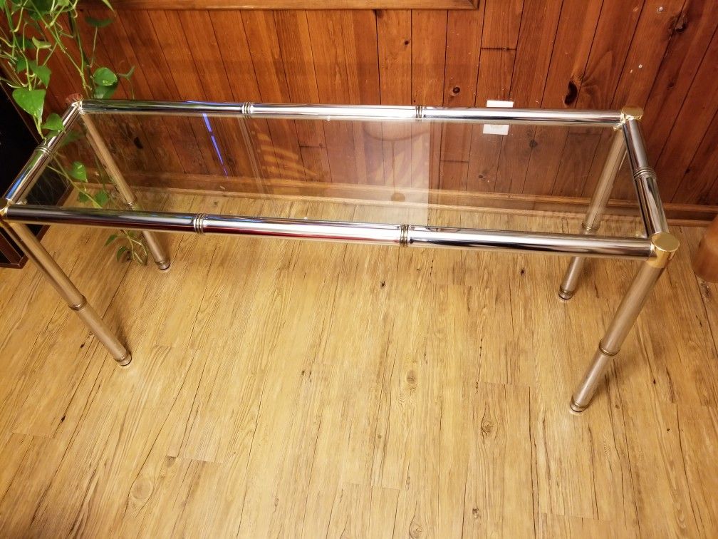 Mid Century Modern Console Table Chrome with Brass accents