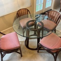 Vintage McGuire Rattan Dining Set w/ Glass Table & 4 Chairs – Designer Piece