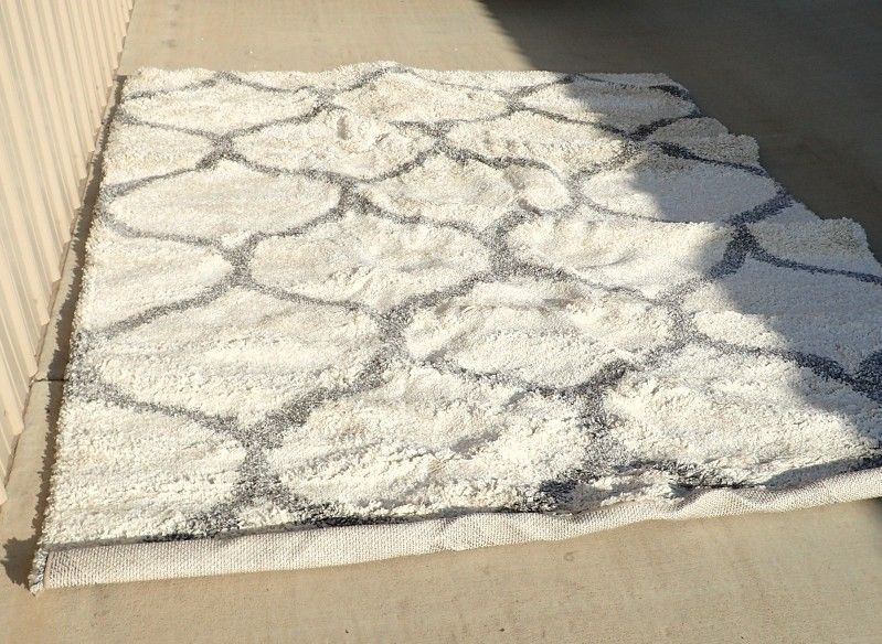 Shaggy Area Rug White and Gray 8x10