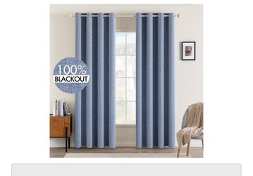 Blue 100% Blackout Grommet Curtain Panels