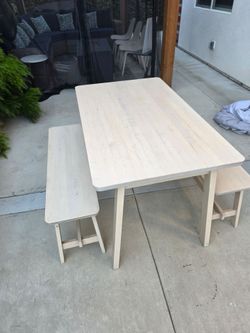 Wood Dining Table with Two Benches