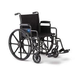 Medline Comfortable Folding Wheelchair with Swing-Back Desk-Length Arms and Swing-Away Footrests, 20”W x 16”D Seat