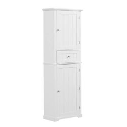 22 in. W x 11 in. D x 67.3 in. H White Freestanding Storage Linen Cabinet with Drawer and Adjustable Shelf