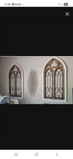Beautiful Pair Of Arched Wood And Wrought Iron Wall Hangings Decor