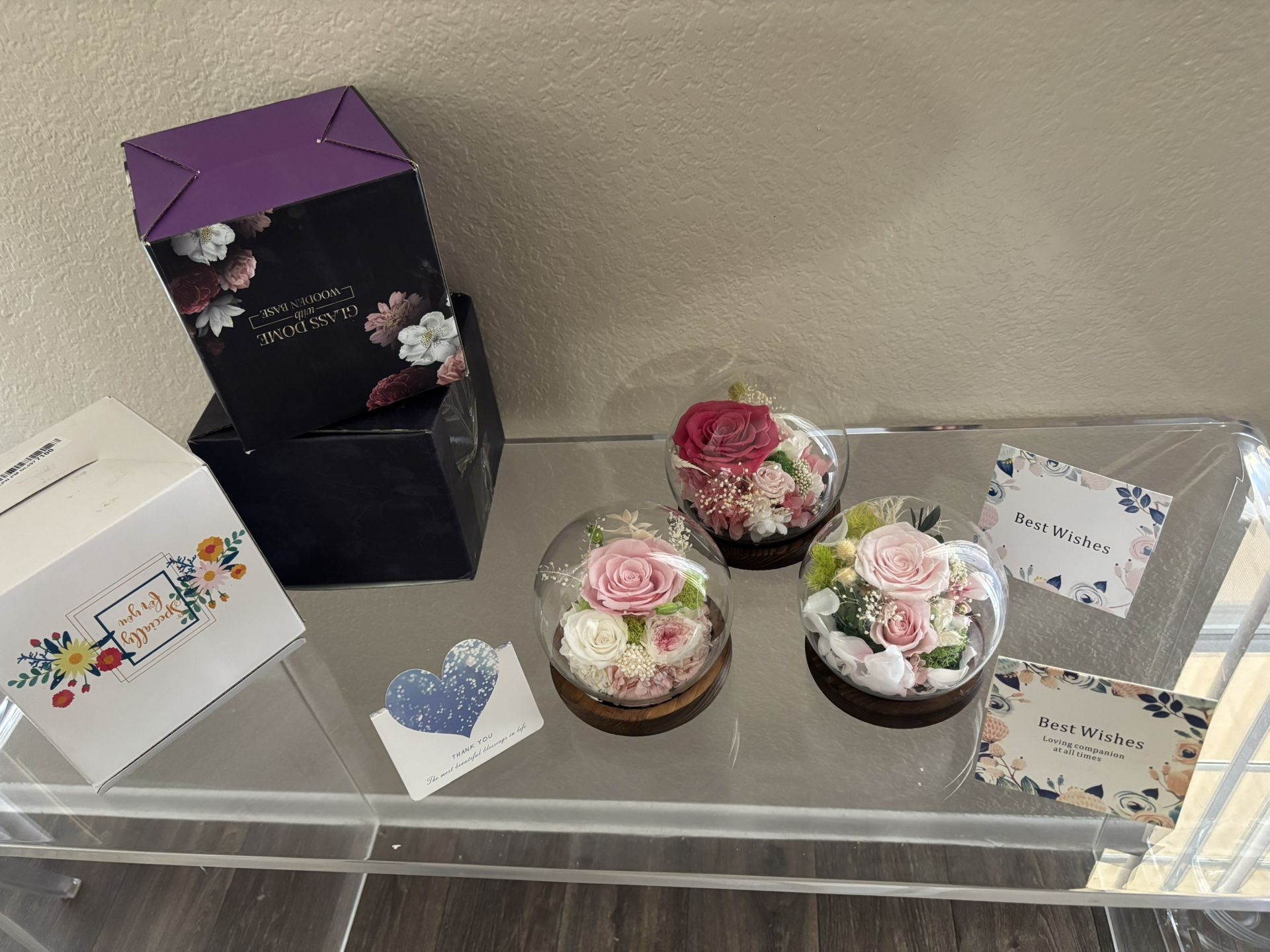 Preserved Rose Real Flowers in Glass Dome with LED Strip, Preserved Flowers
