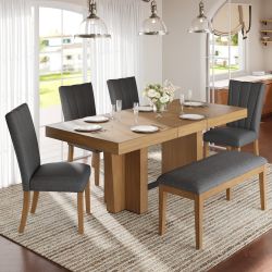 Batur 78" Farmhouse Wood Extendable Dining Table Set with Bench