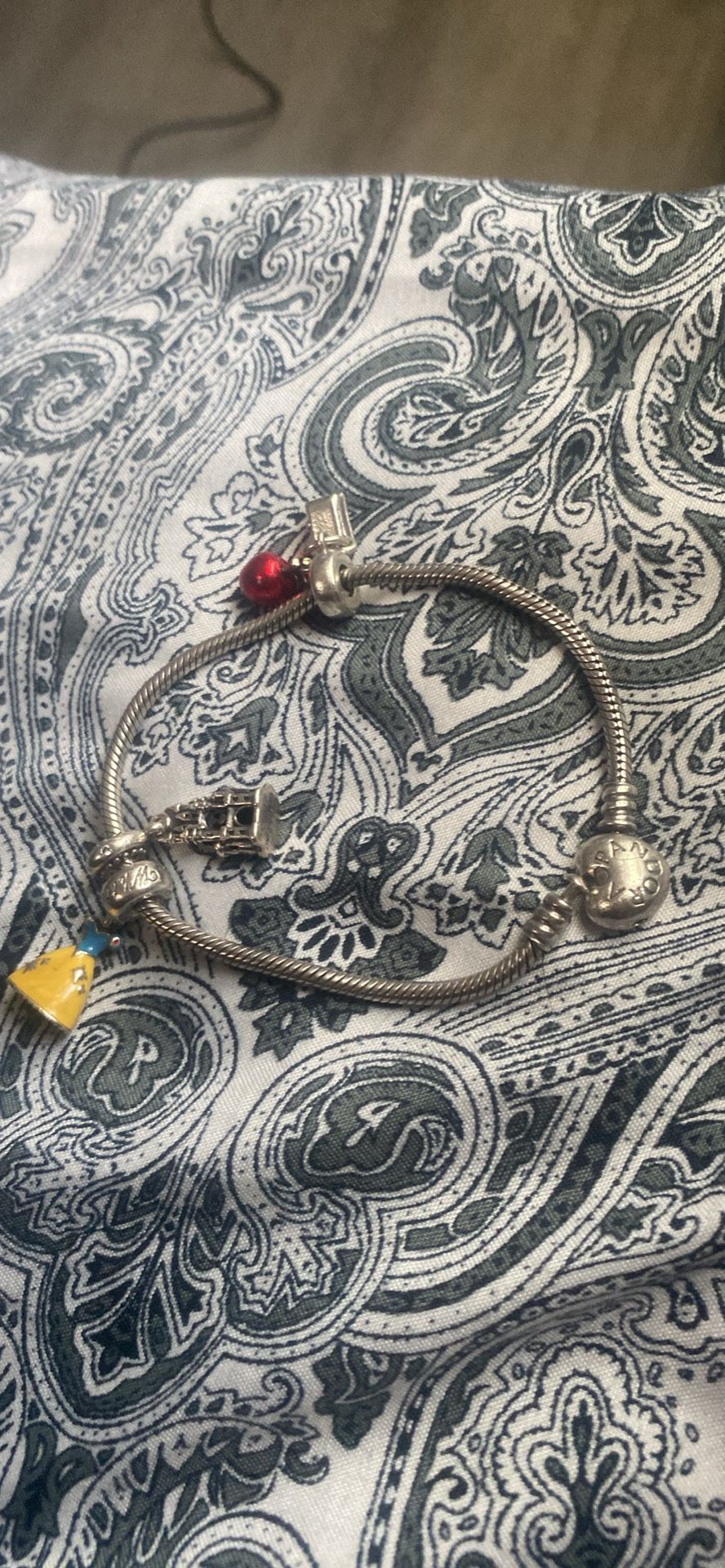 pandora bracelet, with charms read description