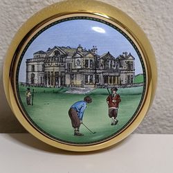 VTG HALCYON DAYS ENAMEL ST. ANDREWS' GOLF SCENE Paperweight - Made in England