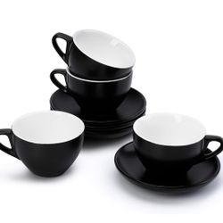Sweese Cappuccinov Cup and Saucer Set, 6 Ounce, Matte Black