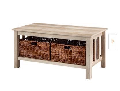 Rustic Wood Accent Coffee Table Basket Storage - White
