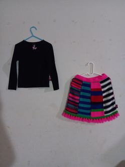 Mim-pi brand black top and stripped skirt set Girls sz 4y
