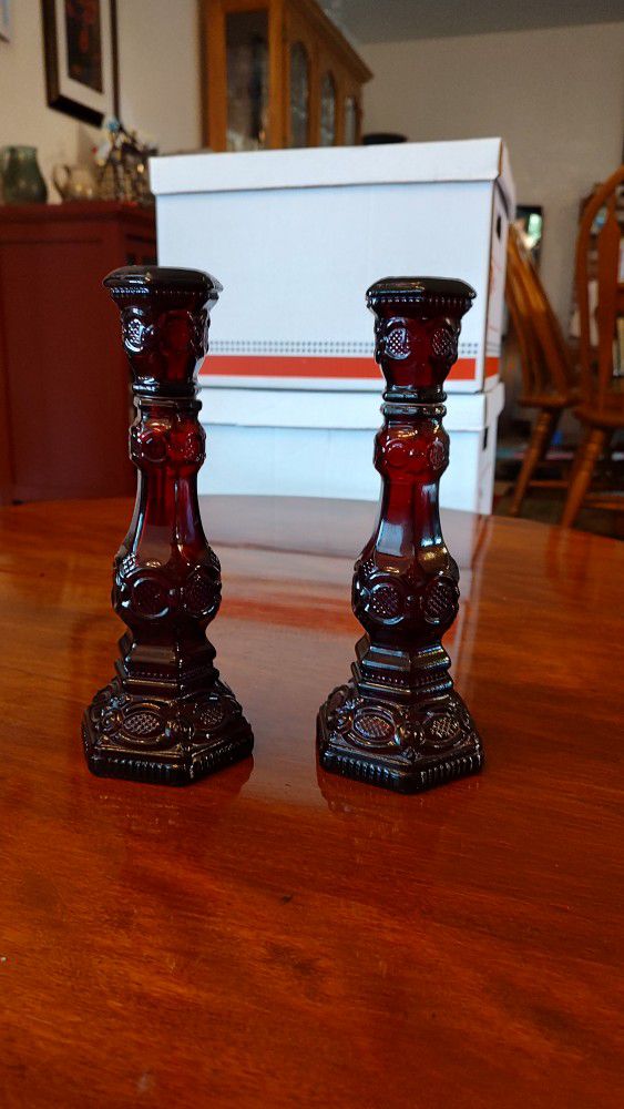 Avon 1876 Cape Cod Ruby Red Candlestick Holders