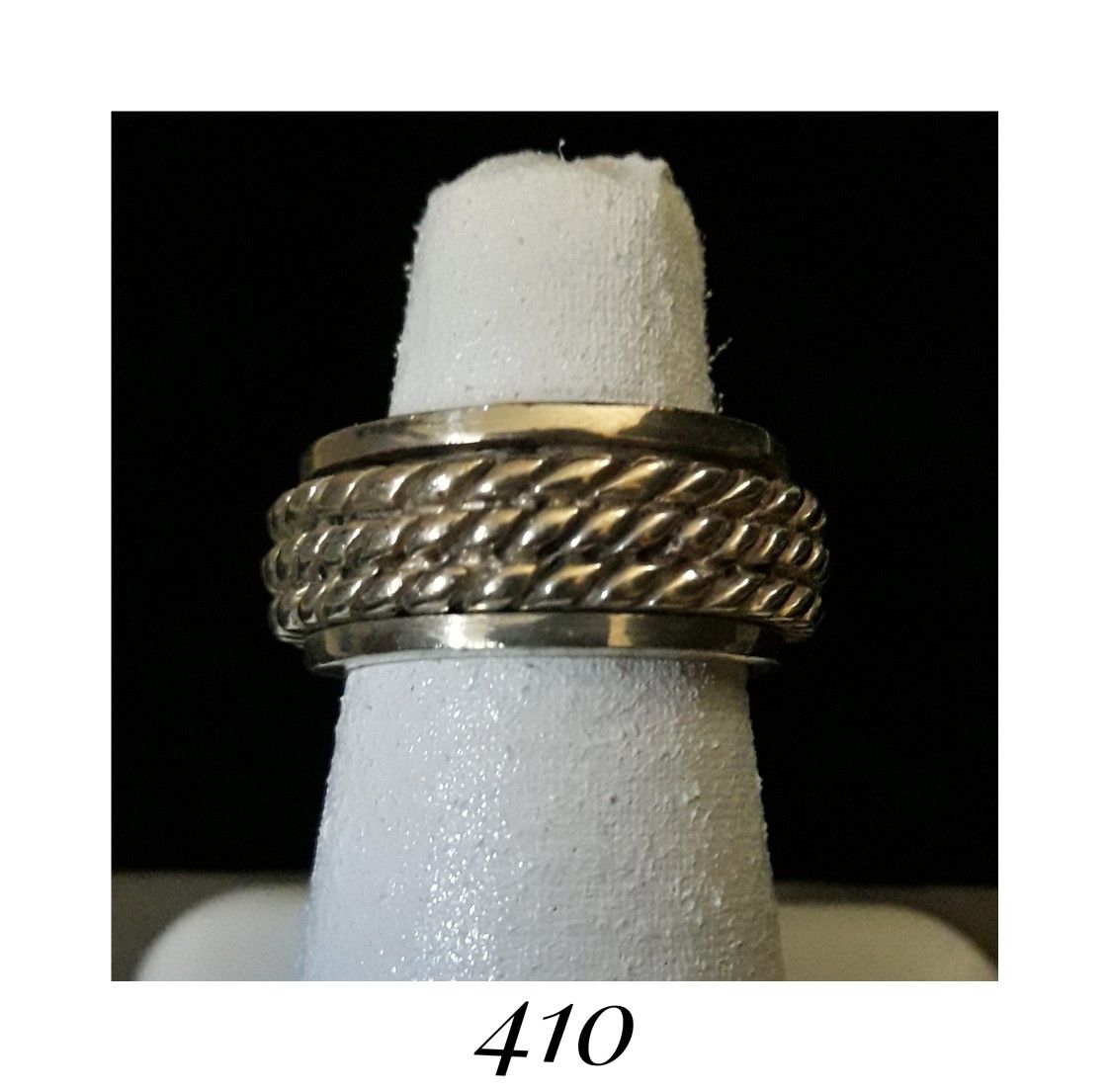 Size 7 Heavy Solid Sterling Silver Twisted Rope Spinner Ring, Made in Mexico