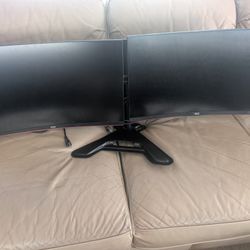 Pair of Curved Gaming 27in Monitors and Stand
