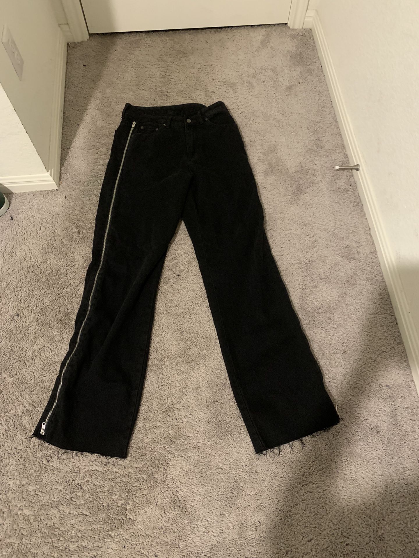 wide fit side zip jeans