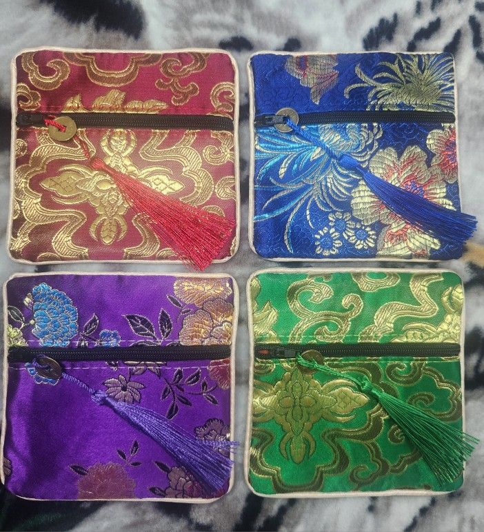 Bundle Of 4x Chinese Silky Brocades Or Pouches