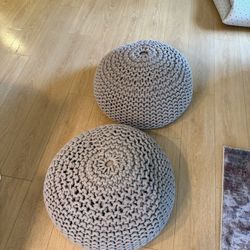 Knitted Pouf Ottomans (Set of 2) – Beige