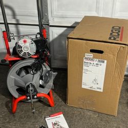 Ridgid K-400 Drain Cleaning Snake Auger Machine, C-45 IW 1/2 in. x 75 ft. Cable inside Drum plus 4-Piece Tool Set 