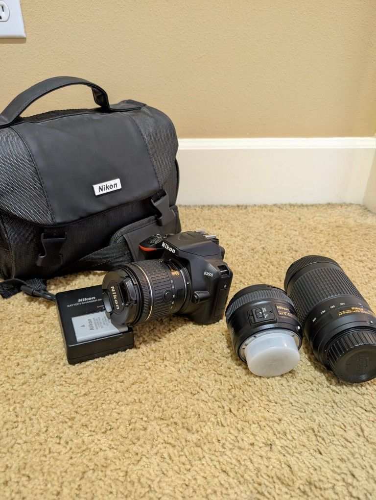 Nikon D3500 Camera, Extra Lens, And Bag