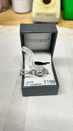 FOREVER BRIDE Wedding Ring & Band Set Sterling Silver 1/3 CTTW Diamond Flower 7