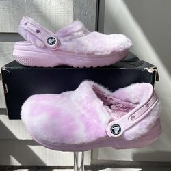 Crocs Pink Fur Sure Clogs Size 6W