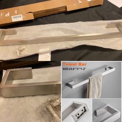 Stainless Steel Bath Towel Bar and Hardware Set, about 24”. New.