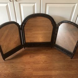 Antique Oriental Trifold Mirror 28 1/2” Tall  4 Ft Wide