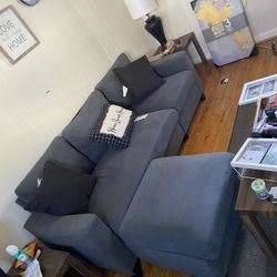 Blue Grey Couch With Ottoman