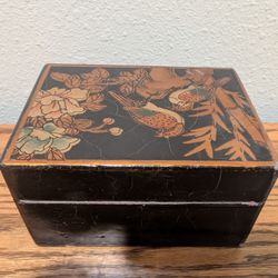 Chinese Stash Trinket Chest with Pheasant? or Birds Design 6 1/2”x 4 1/2” 4”. 