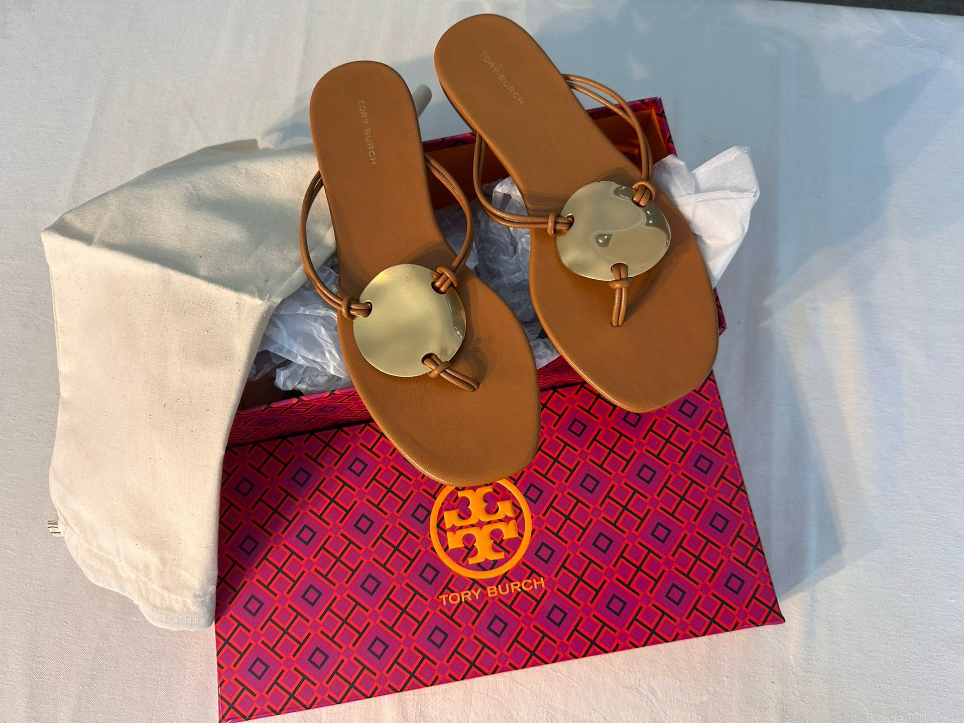 Tory Burch Patos Disc Brown Leather Sandals Size 8