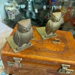 Vintage Pair Of Brass Owl Bookends Book holders 