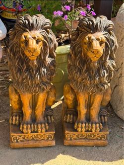 CONCRETE CEMENT LION STATUES $240 A PAIR **2' FEET TALL **