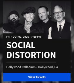 Social Distortion 2 Tickets – Oct 2, 2026 Hollywood