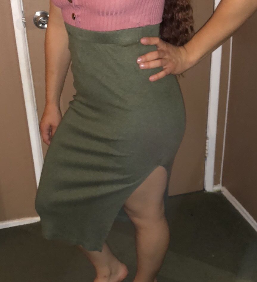 Olive green pencil skirt