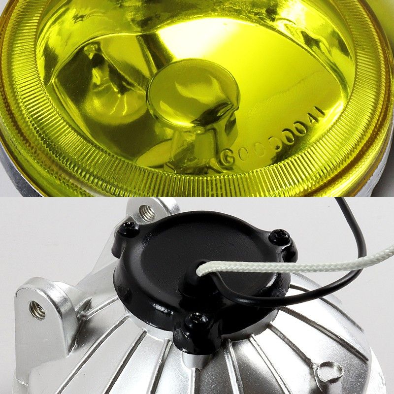 Universal 4" Round Chrome Housing Yellow Lens Driving Fog Lights Lamps+Switch -(4-FL-1300BK-YL