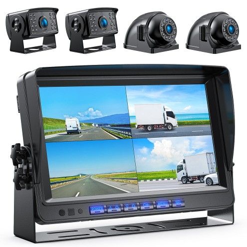 Fookoo 9" 1080P Wired Backup Camera for Bus/Truck/Trailer/RV/Camper/Fifth Wheel, Full/Dual/Trip/Quad Split Screen Monitor with Parking Lines&Recording